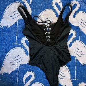L.A. Hearts | Lace Up One Piece Black Swimsuit